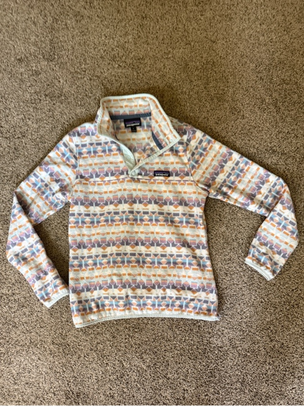 Patagonia Fleece Snap Pullover - Cream, Blue, Orange